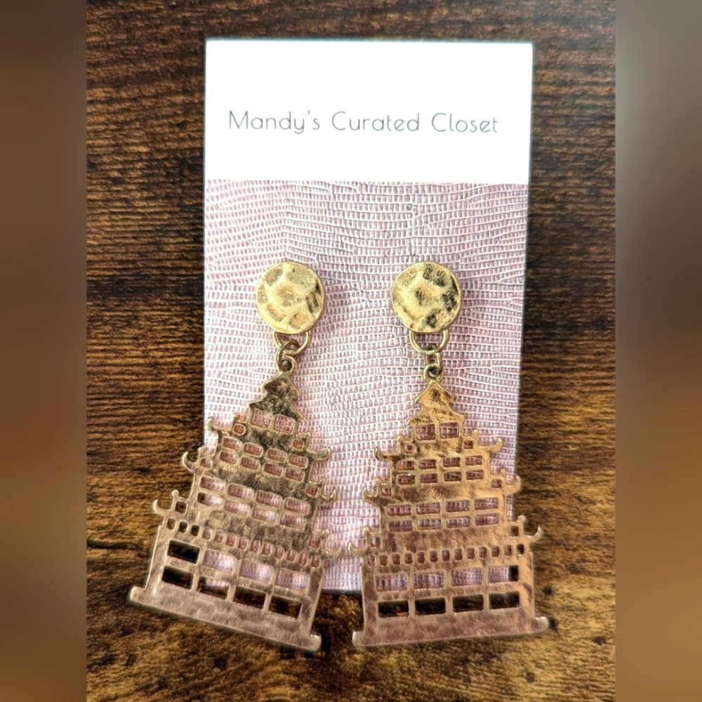 Gold Pagoda Dangle Earrings